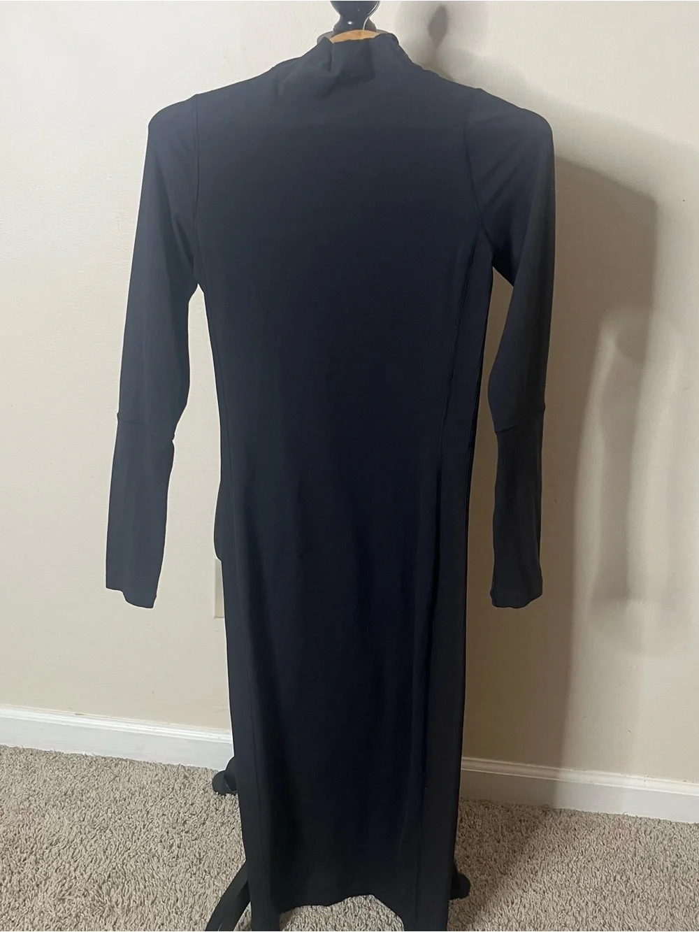 Lululemon It’s Rulu Women’s Black Mockneck Ribbed Panel Stretch Midi Dress Sz 6